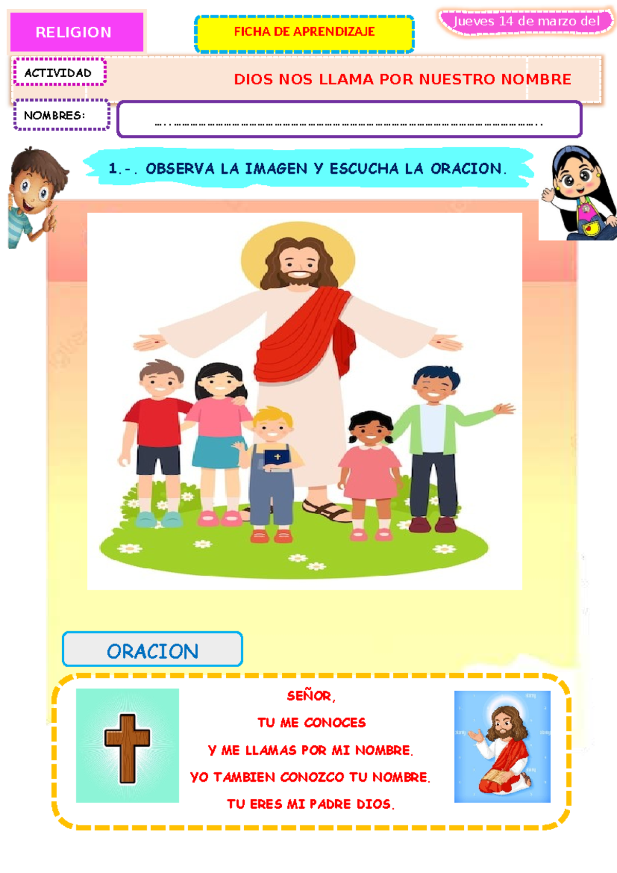 Ficha Religion DIOS NOS Llama POR Nuestro Nombre - comunicacion - FICHA ...