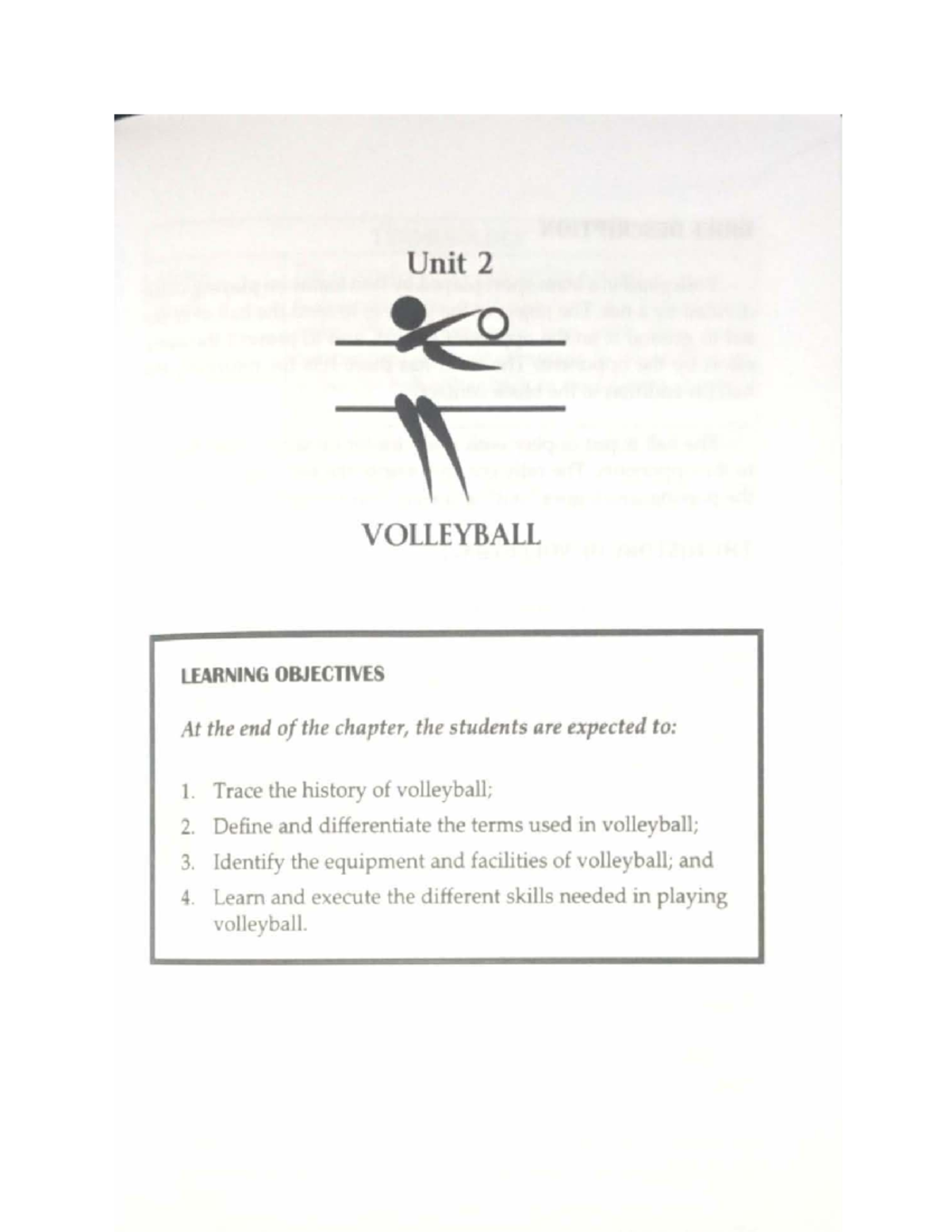 Unit 2: Volleyball Learning Objectives and Basic Skills Overview - Studocu
