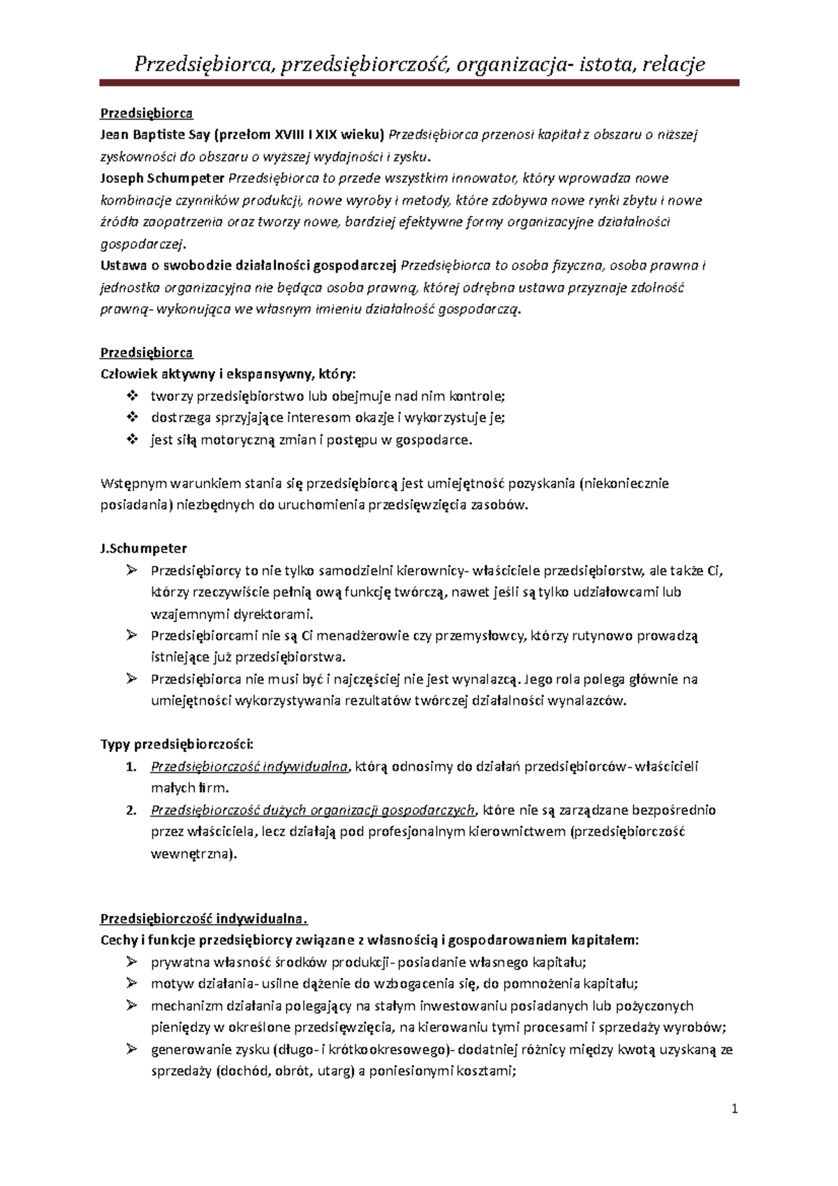 Przedsiębiorca, przedsiębiorczość, organizacja- istota, relacje
