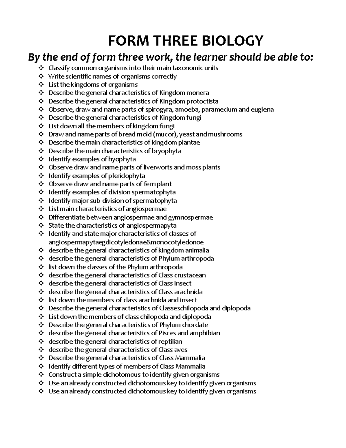 Bio 3 - Form Three Biology Study Notes on Organisms & Ecosystems - Studocu