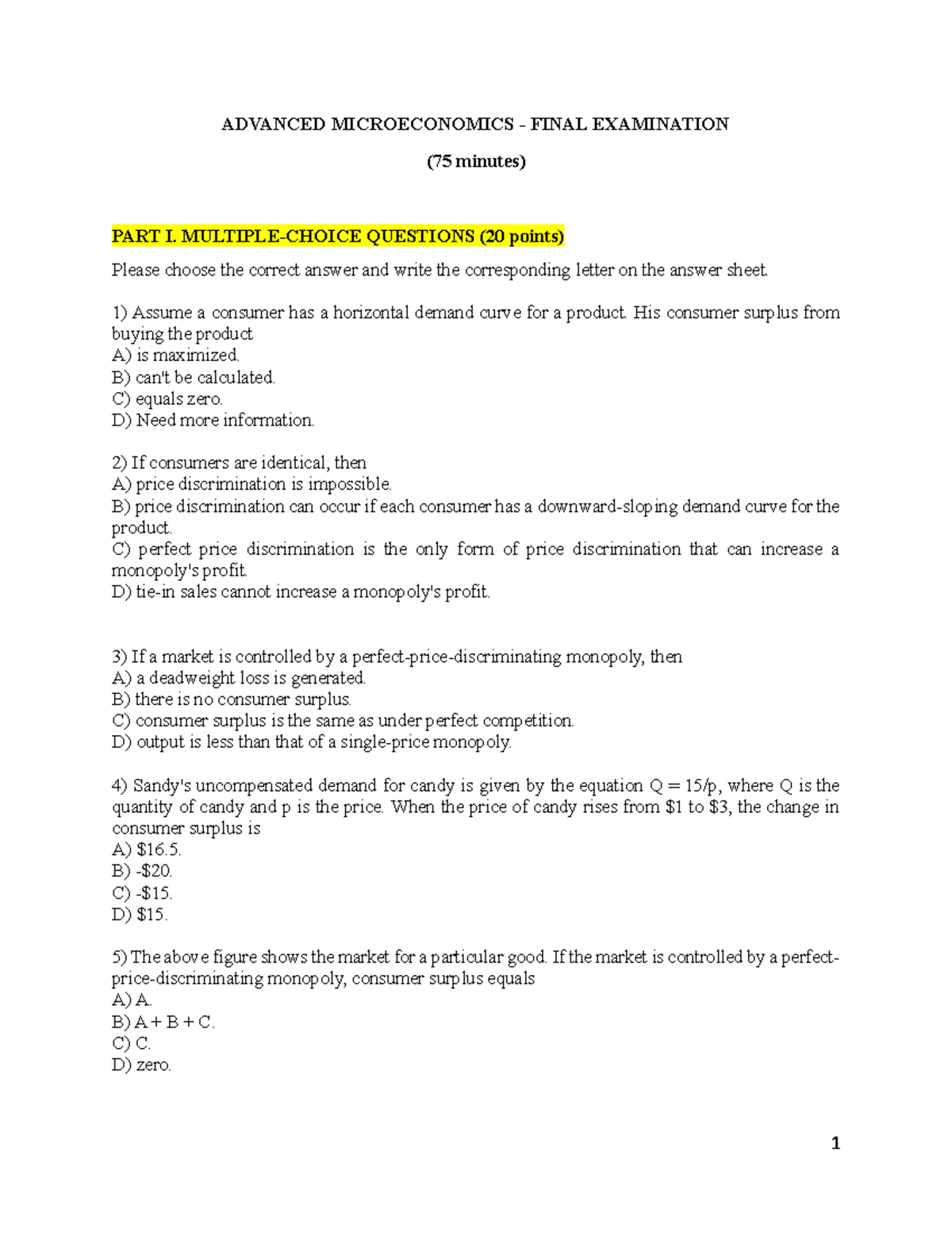 ADVANCED MICROECONOMICS MIDTERM EXAM 2 (10-03-26) QUESTIONS & ANSWERS ...