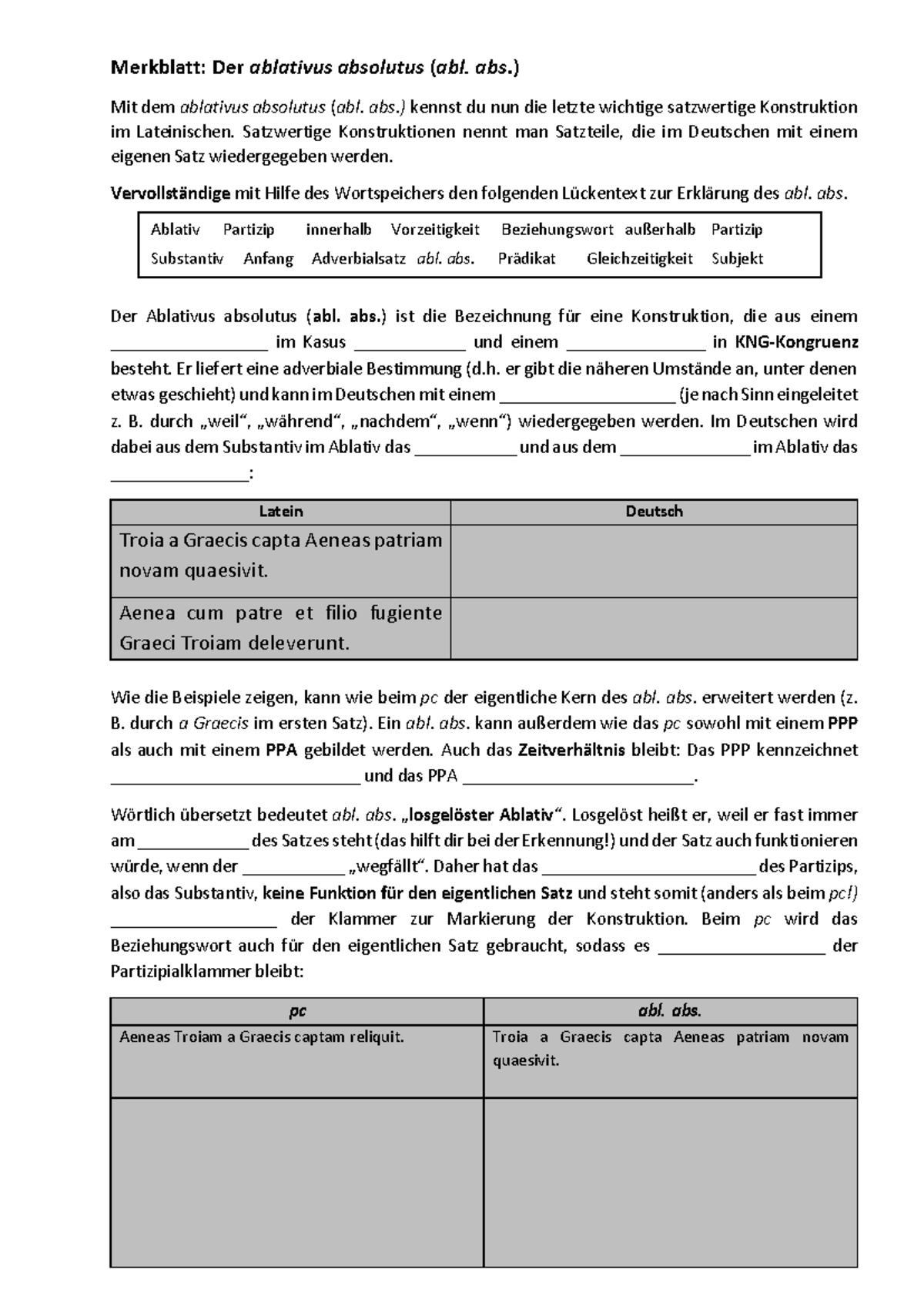 Liniaregleichungen - Merkblatt: Der ablativus absolutus (abl. abs.) Mit ...