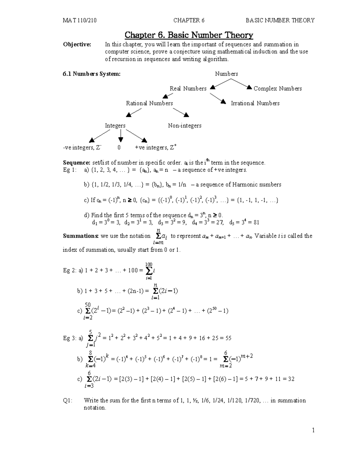 MAT CHAPTER 6: BASIC NUMBER THEORY - Sequences, Summation & Induction ...