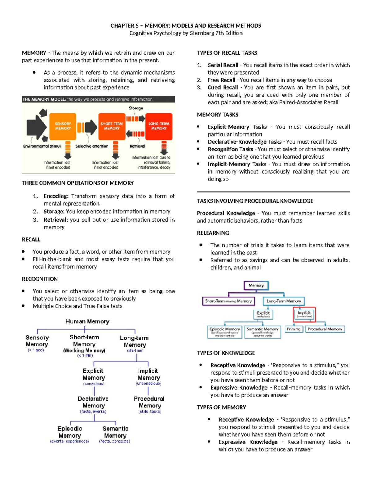 757735648 Cognitive Psychology Sternberg Chapter 5 Memory Models Review ...