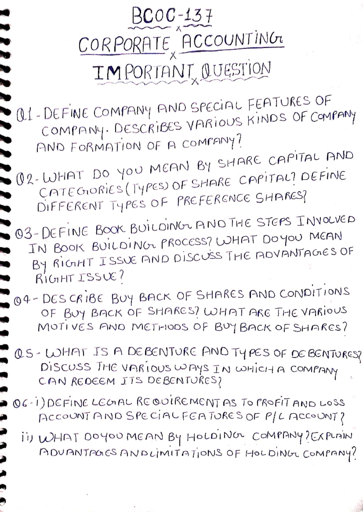 Corporate Accounting Important Questions - BCOC 137 X CORPORATE ...