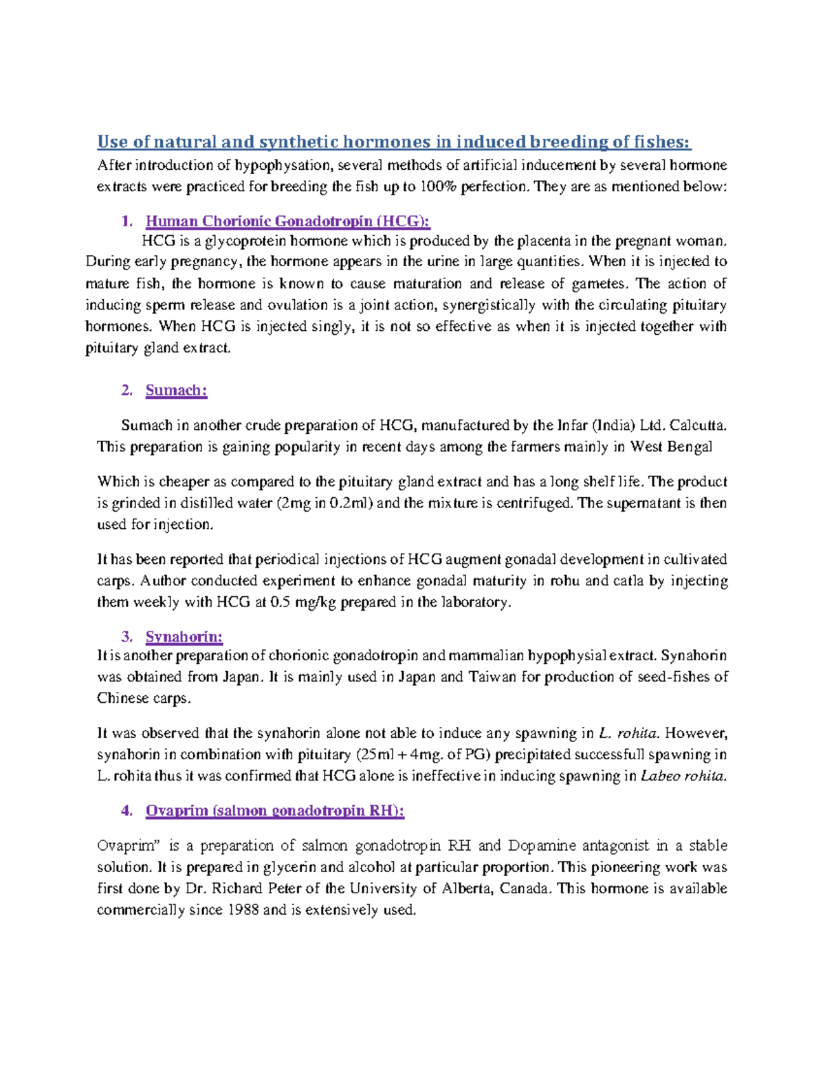 Induced Breeding of Fishes: Natural & Synthetic Hormones Overview-1 ...