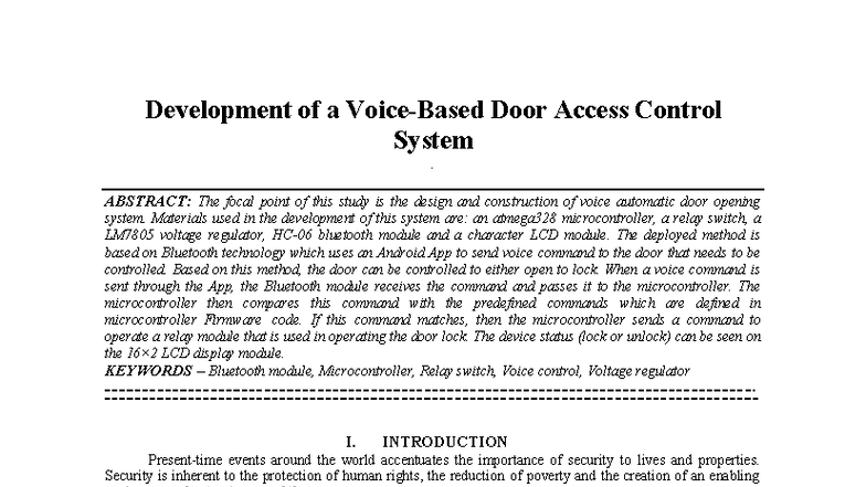 Development of a Voice-Based Door Access Control System (ENG 101) - Studocu