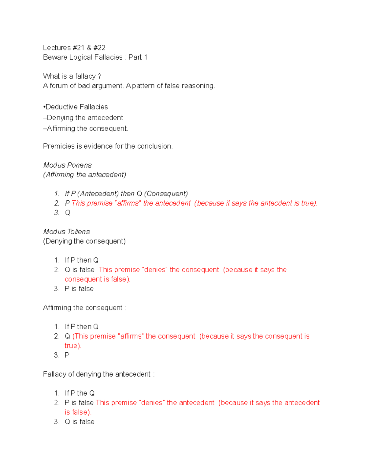 Phil 110 - Lecture Notes on Logical Fallacies: Part 1 - Studocu