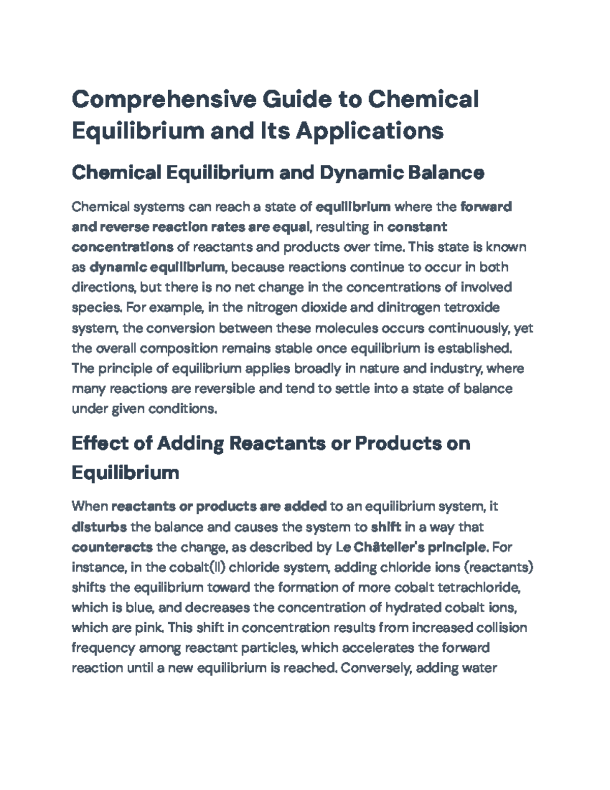 Comprehensive Study of Chemical Equilibrium Principles and Applications ...