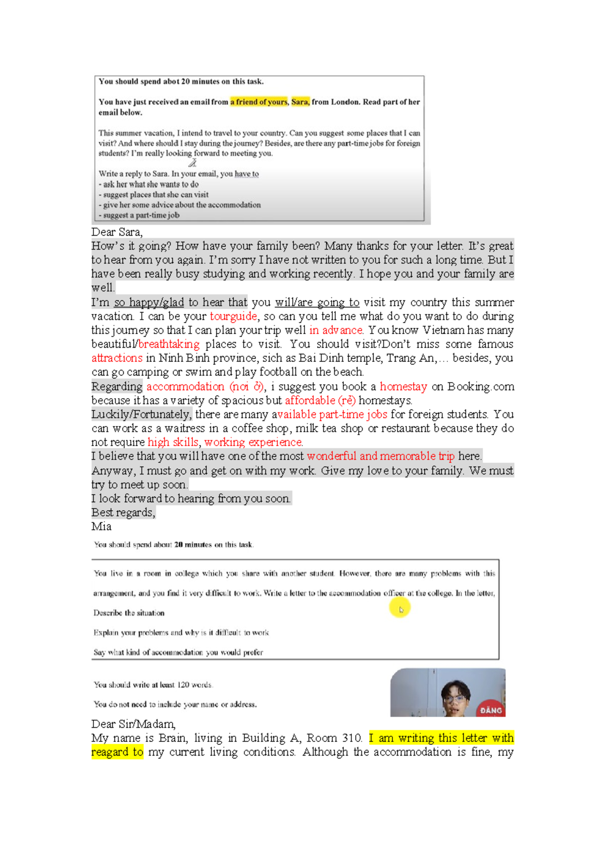 ENG 101: Writing Sample Letters for Communication Practice - Studocu