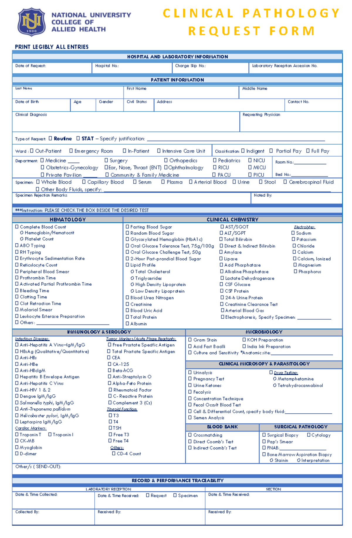 Laboratory Requisition Form for Clinical Pathology Requests - Studocu