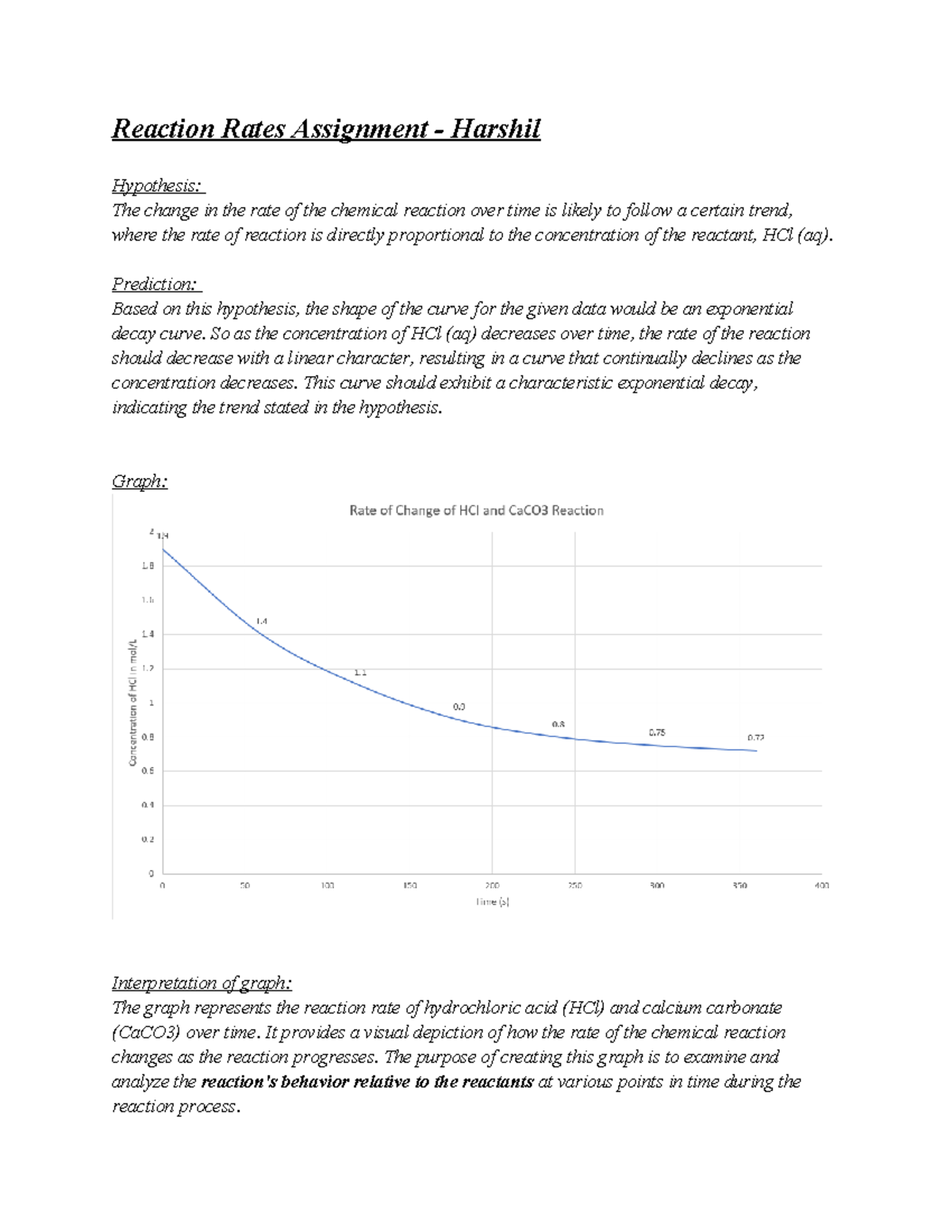Reaction Rates Analysis Assignment - Chemistry 101 - Studocu