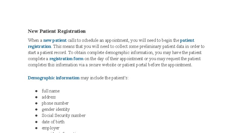 New Patient Registration Process: Importance of Accurate Data - Studocu