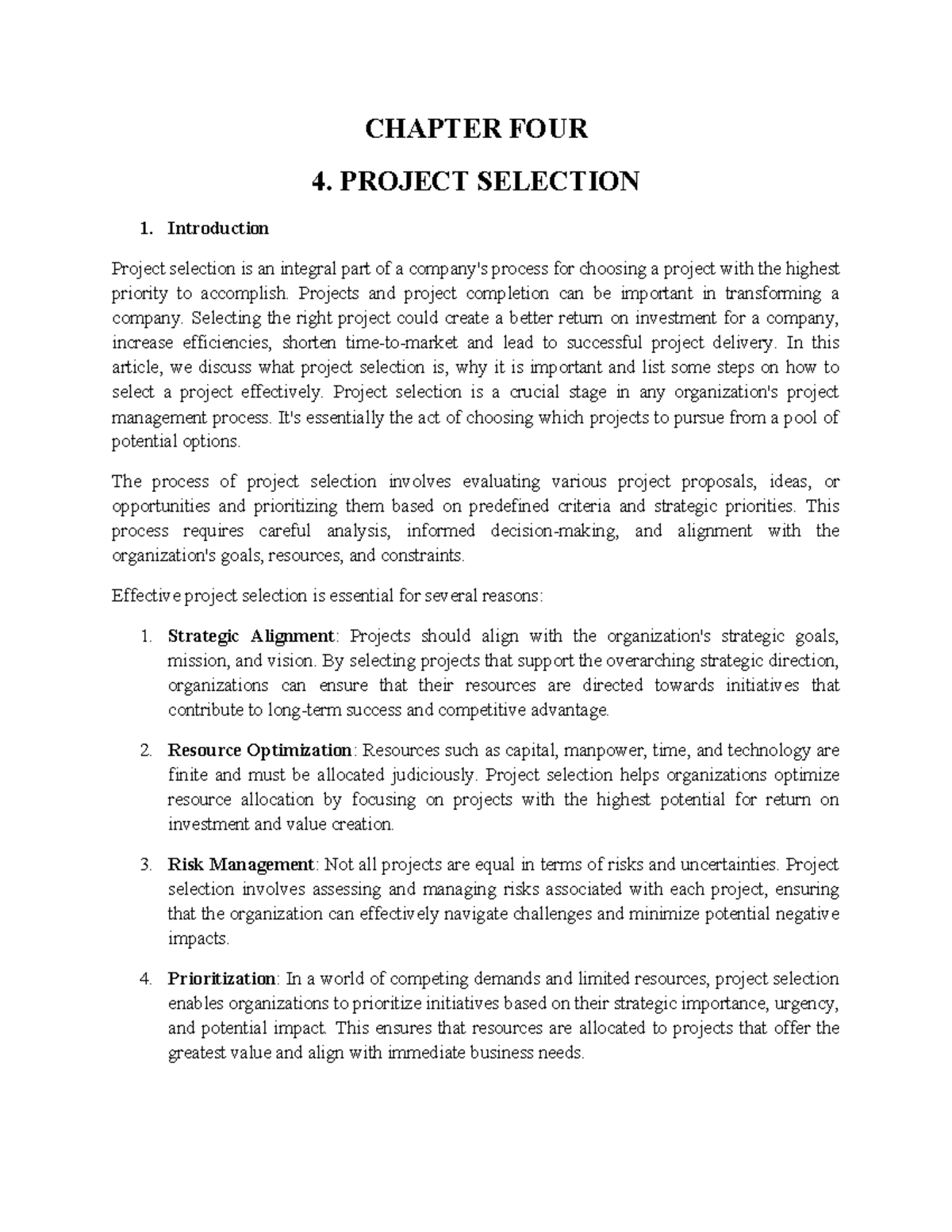 Chapter 4: Effective Project Selection Strategies and Risk Analysis ...