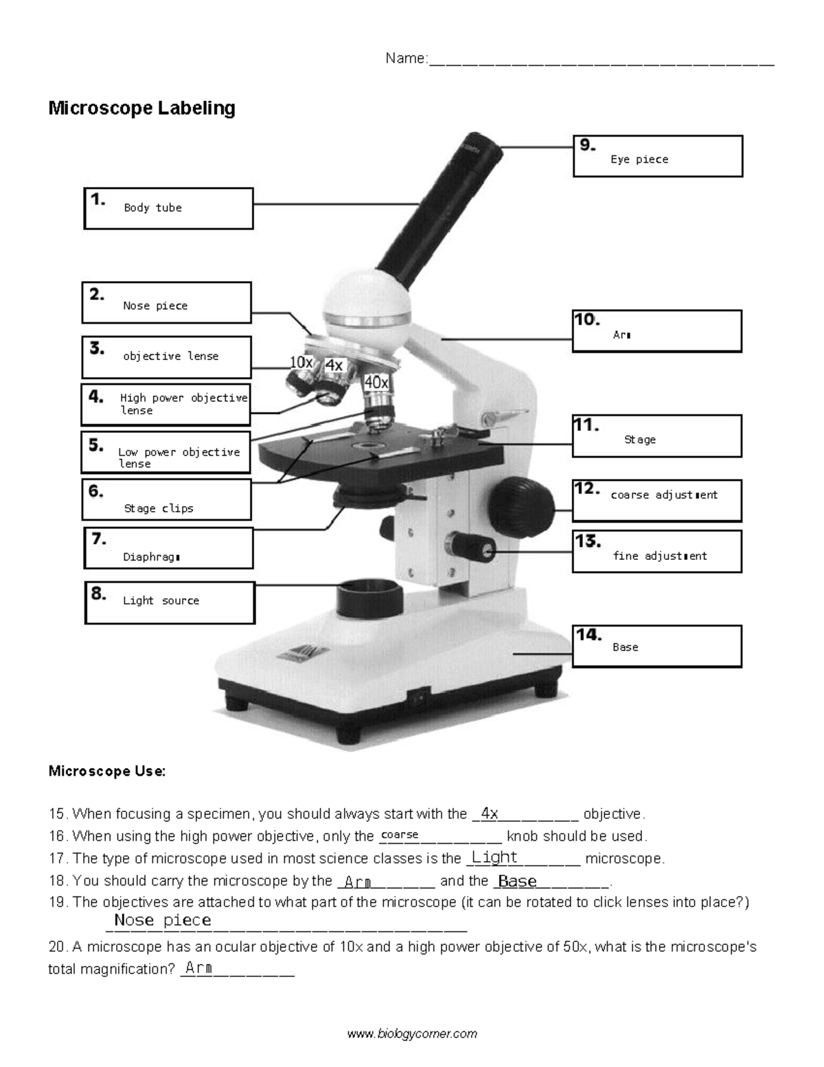 BIO101: Microscope Labeling and Usage Guidelines for Students - Studocu