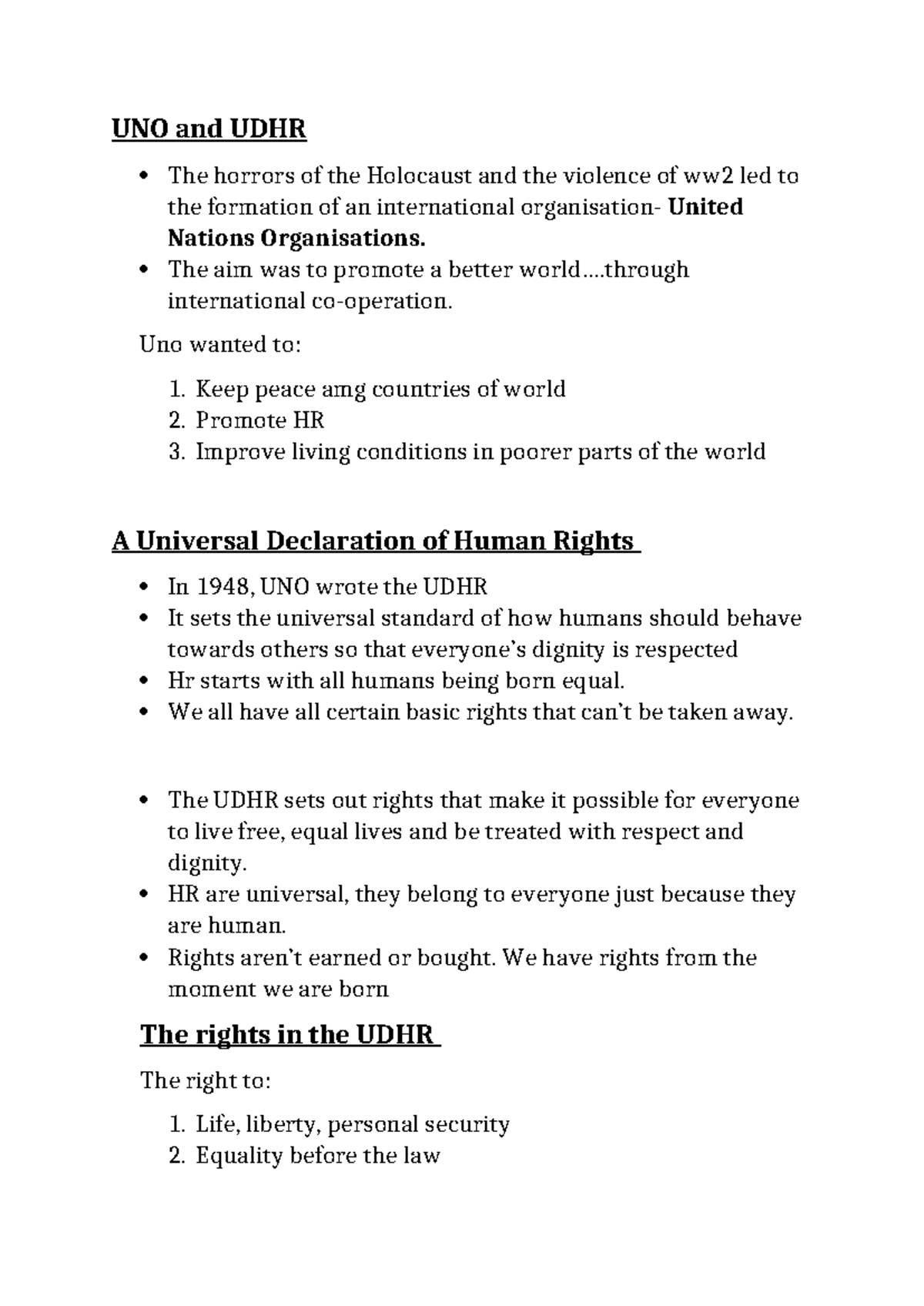 UNO and important notes - UNO and UDHR The horrors of the Holocaust and ...