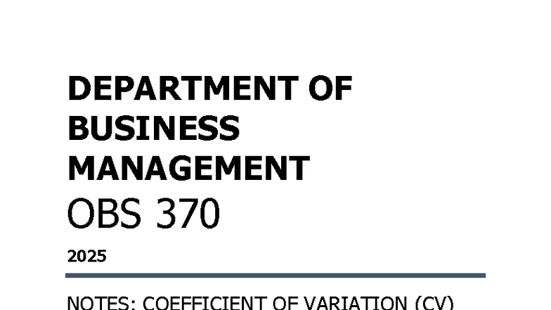 OBS 370 2025 Notes: Coefficient of Variation (CV) - Chapter 2 - Studocu