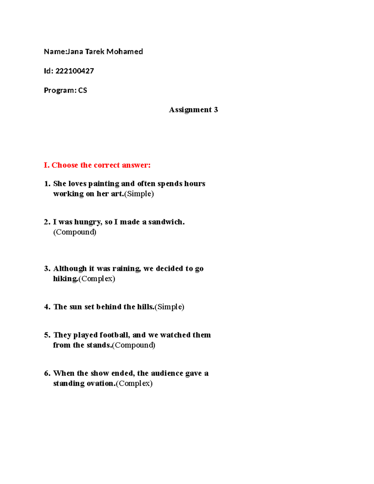 CS Assignment 3: Sentence Structure and True/False Exercises - Studocu
