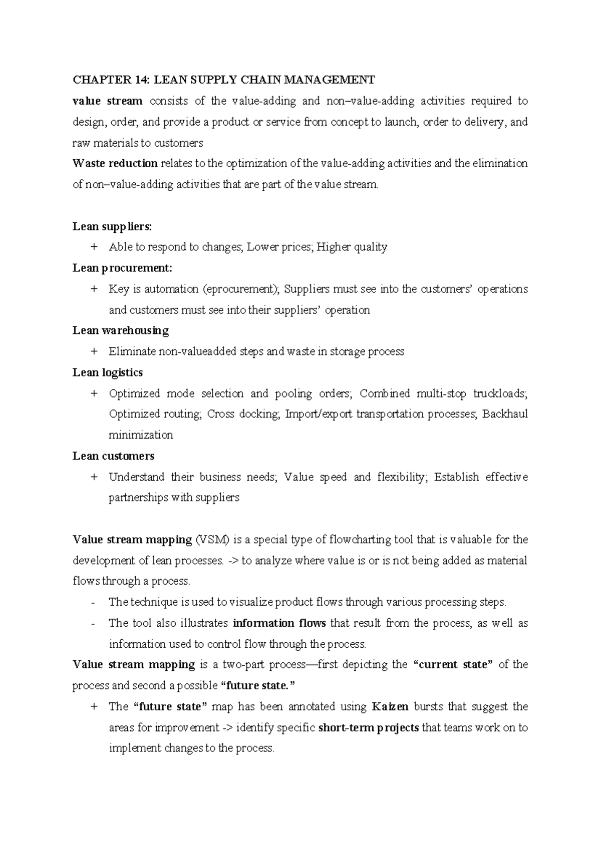 OSCM - Final Exam - Chapter 14: Lean Supply Chain Management Insights ...