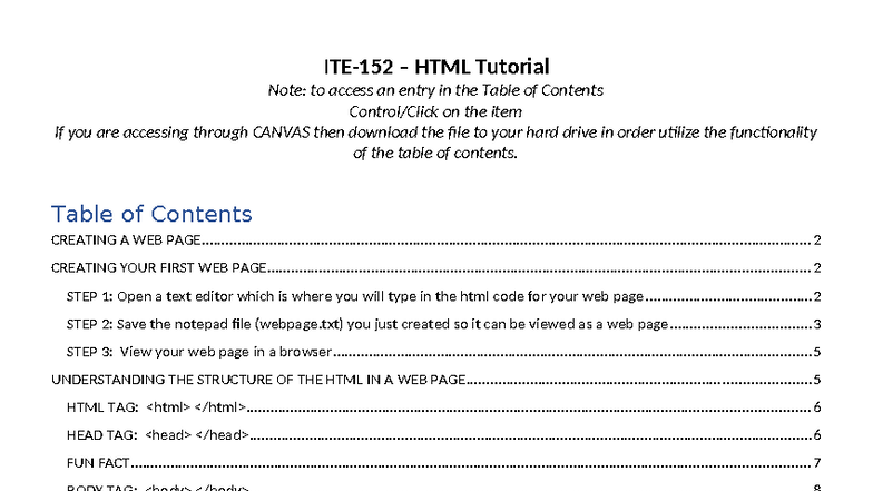 ITE-152 HTML Tutorial: Creating Your First Web Page - Studocu