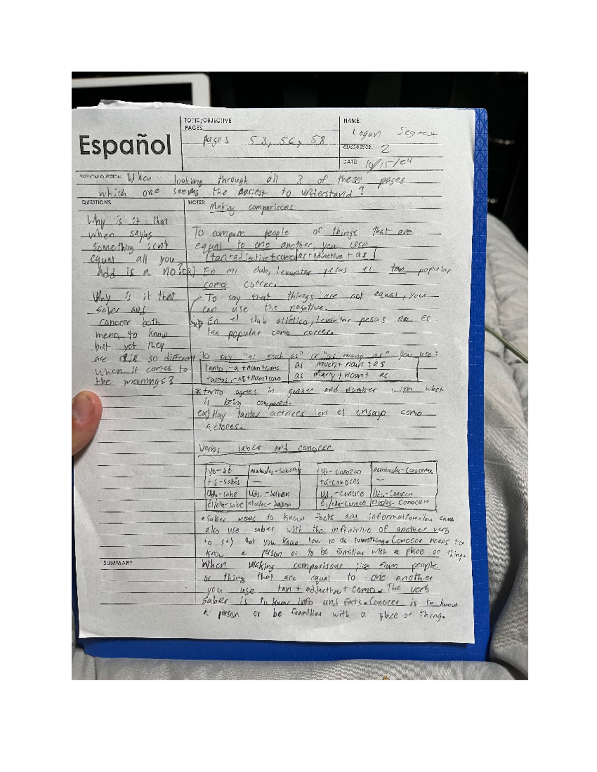 Cornell notes pg. 53, 56 y 58 - NAME: PAGES: Logan Segmer Español pages ...