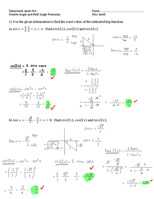 HW 18 PART 1 - HW KEY FOR COLLEGE TRIGONOMETRY - Homework sheet #18 ...