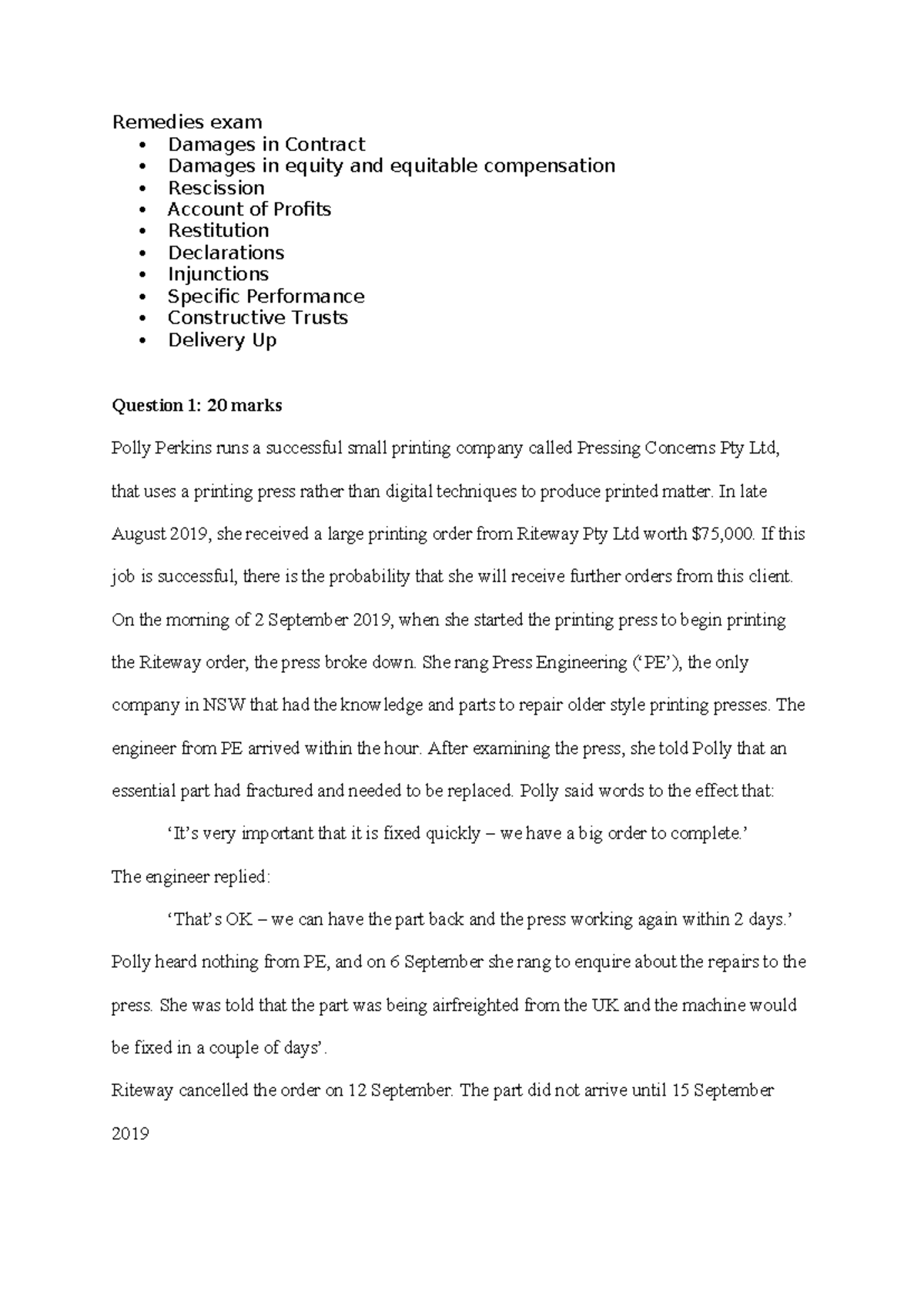 Remedies Exam Notes: Common Law & Equitable Principles Analysis - Studocu