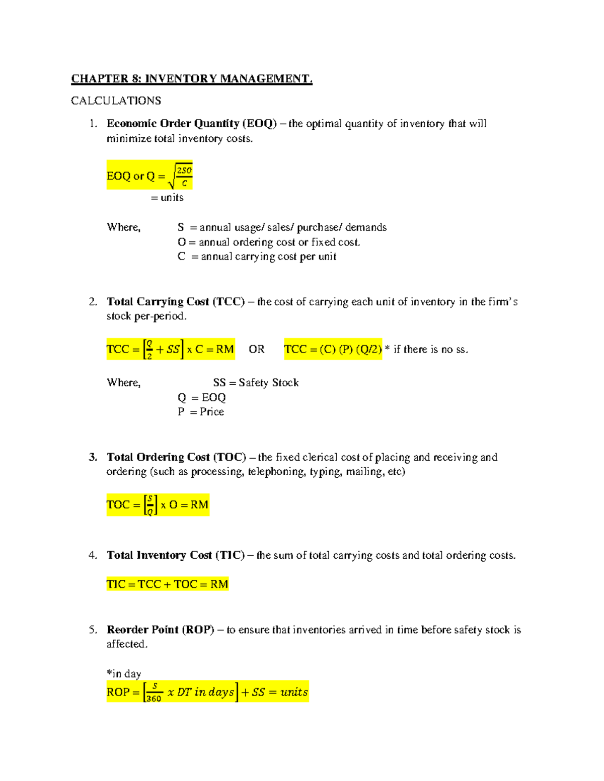 Chapter 8 Inventory Management Notes for FIN242 Class - Studocu