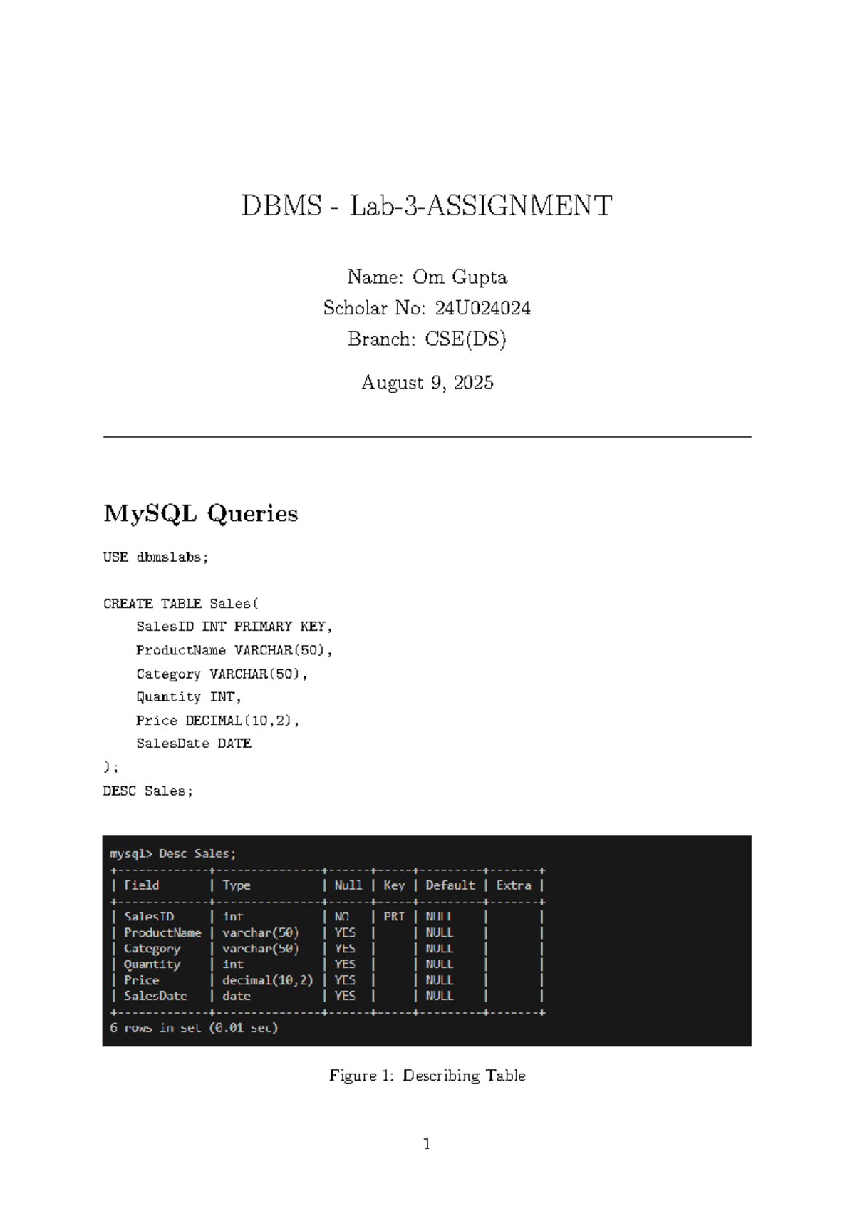 CSE(DS) DBMS Lab 3: MySQL Queries and Sales Analysis - Studocu