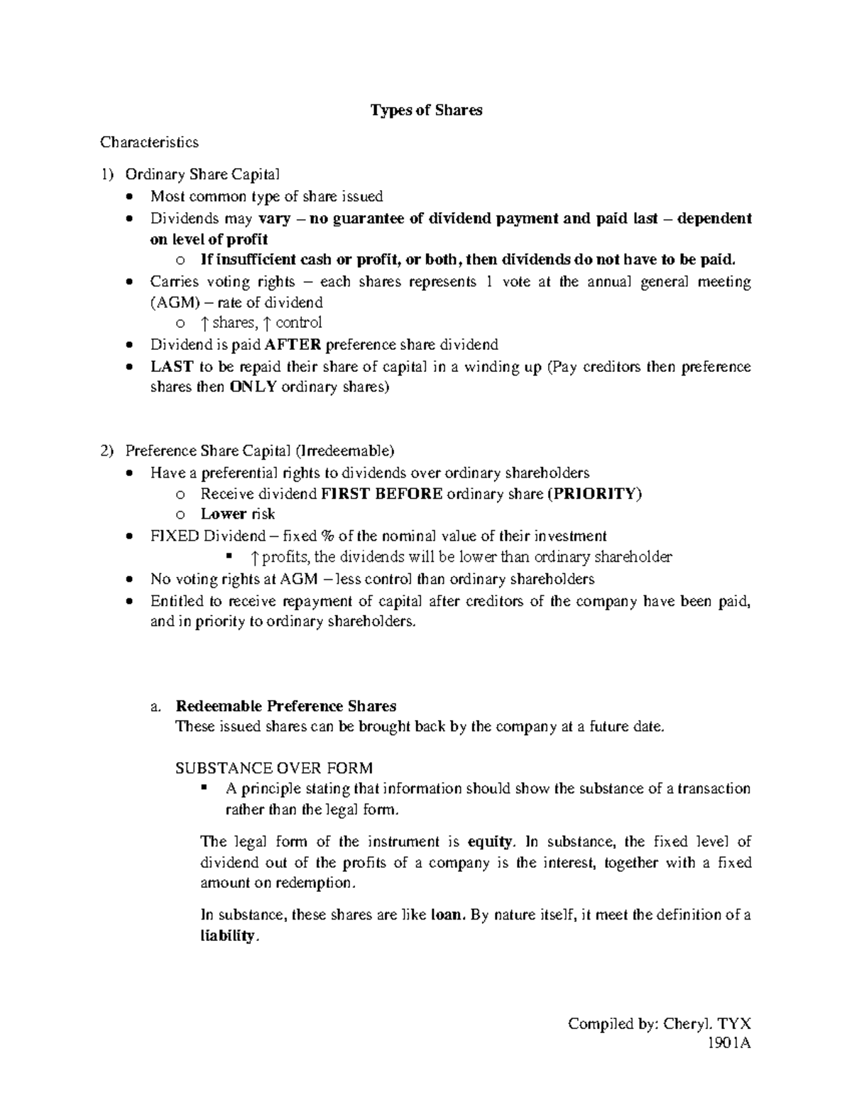 1.4.4A Limited Companies Notes - Compiled by: Cheryl. TYX Types of ...