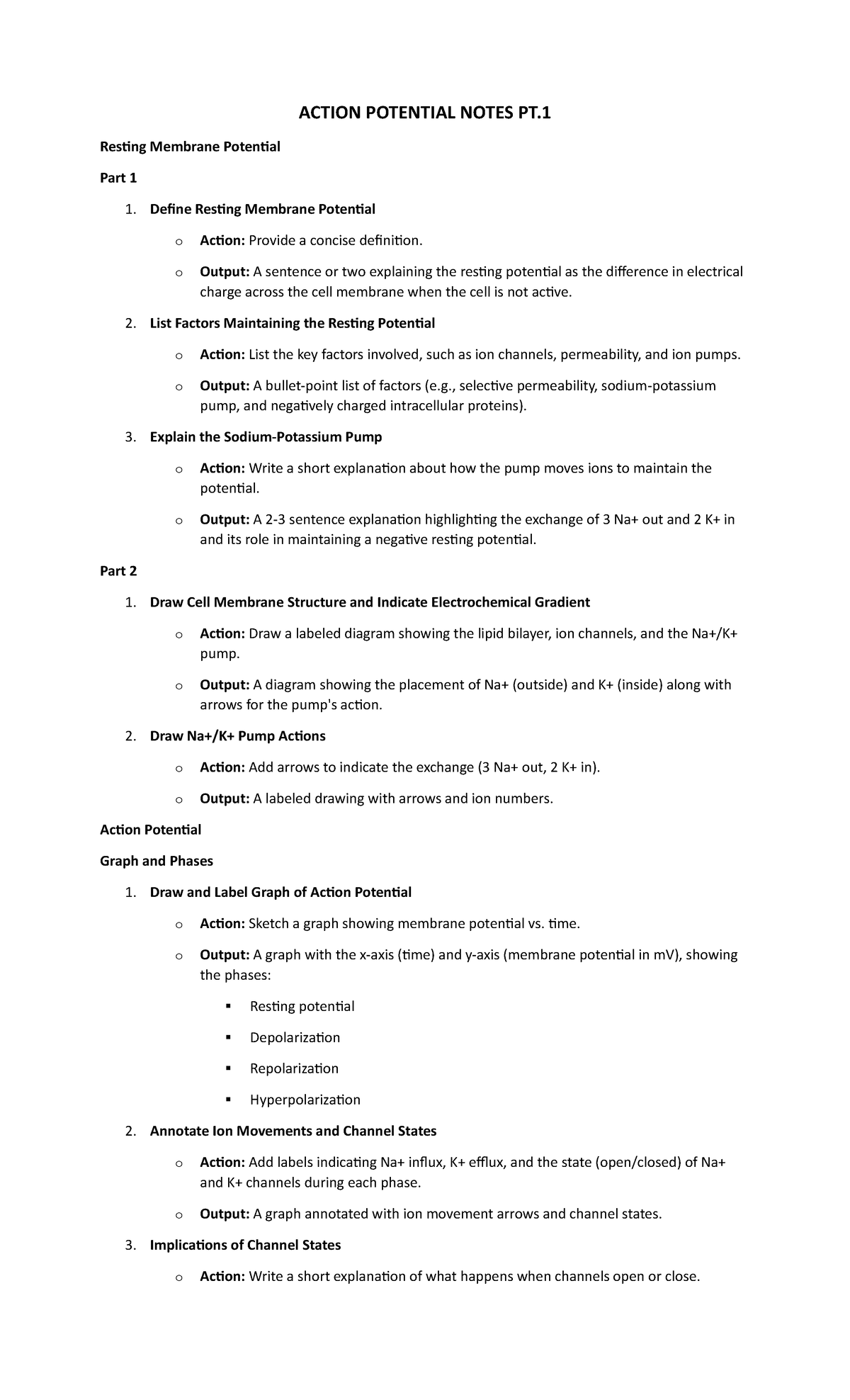 Action Potential Notes PT - ACTION POTENTIAL NOTES PT. 1 Resting ...