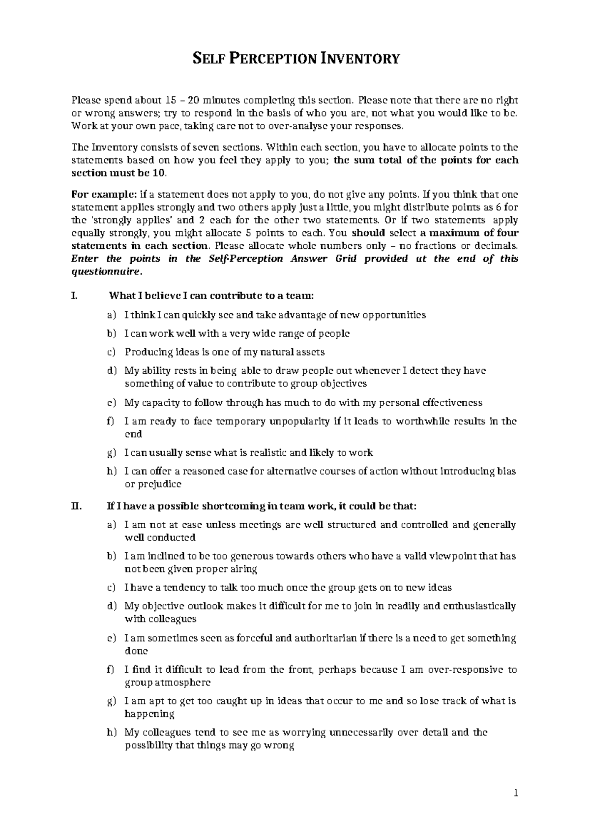Self Perception Inventory Template - SPI - v1 Completion Guide - Studocu