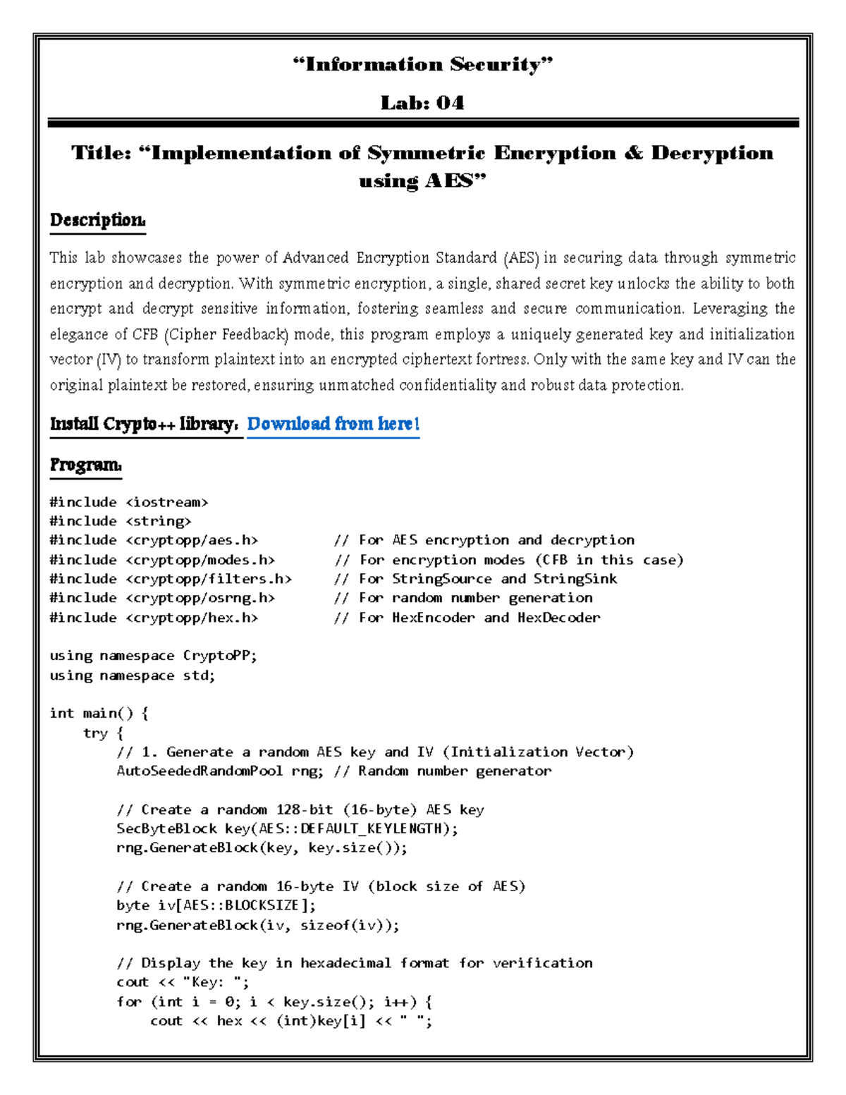 Information Security Lab 04: Symmetric Encryption with AES ...