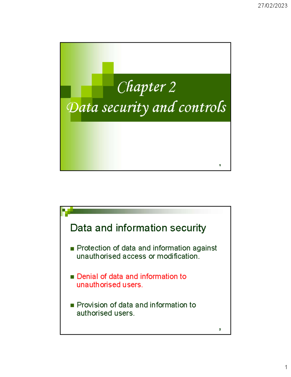 Data Security Overview & Core Principles - Chapter 2 Notes - Studocu