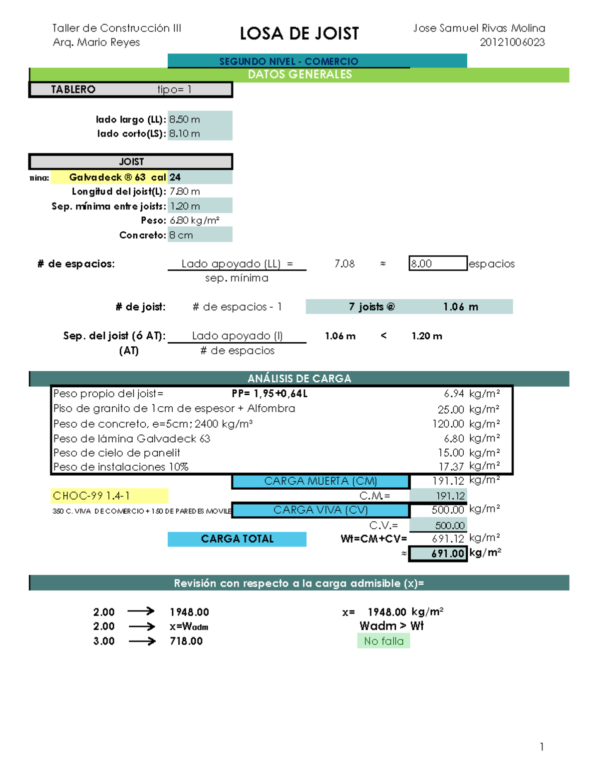 Losa de Joist - Taller de Construcción III (20121006023) - Document Preview