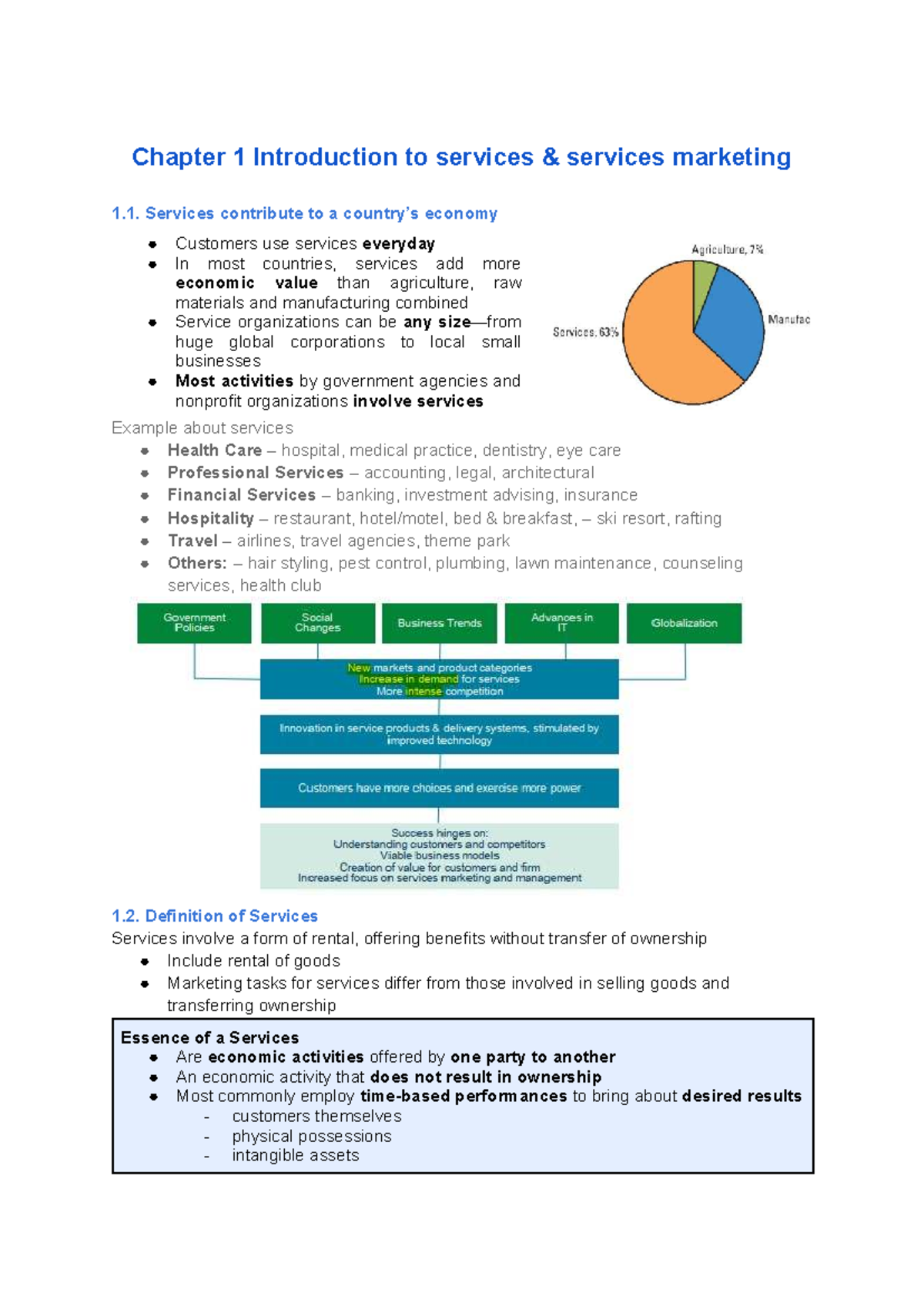 Service Marketing Chapter 1: Introduction to Services - Studocu