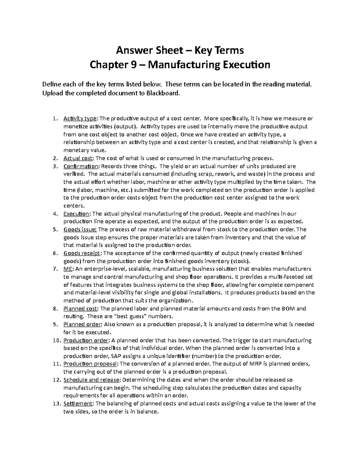 Chapter 9 - Key Terms - Professor McBride - Answer Sheet Key Terms ...
