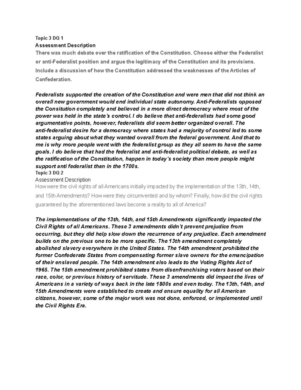 HIS 144 Topic 3: Federalists vs. Anti-Federalists & Civil Rights ...