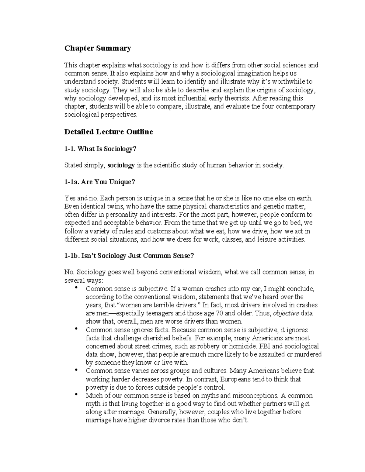 Sociology Lecture Notes: Chapter 1 Overview and Key Concepts - Studocu