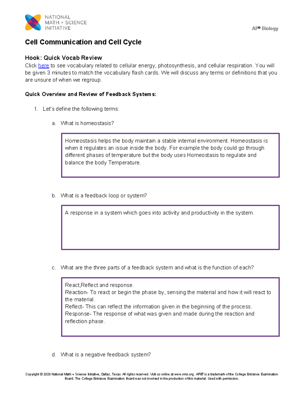 Cell Communication & Cycle Concepts - 8DB3A630 Study Guide - Studocu
