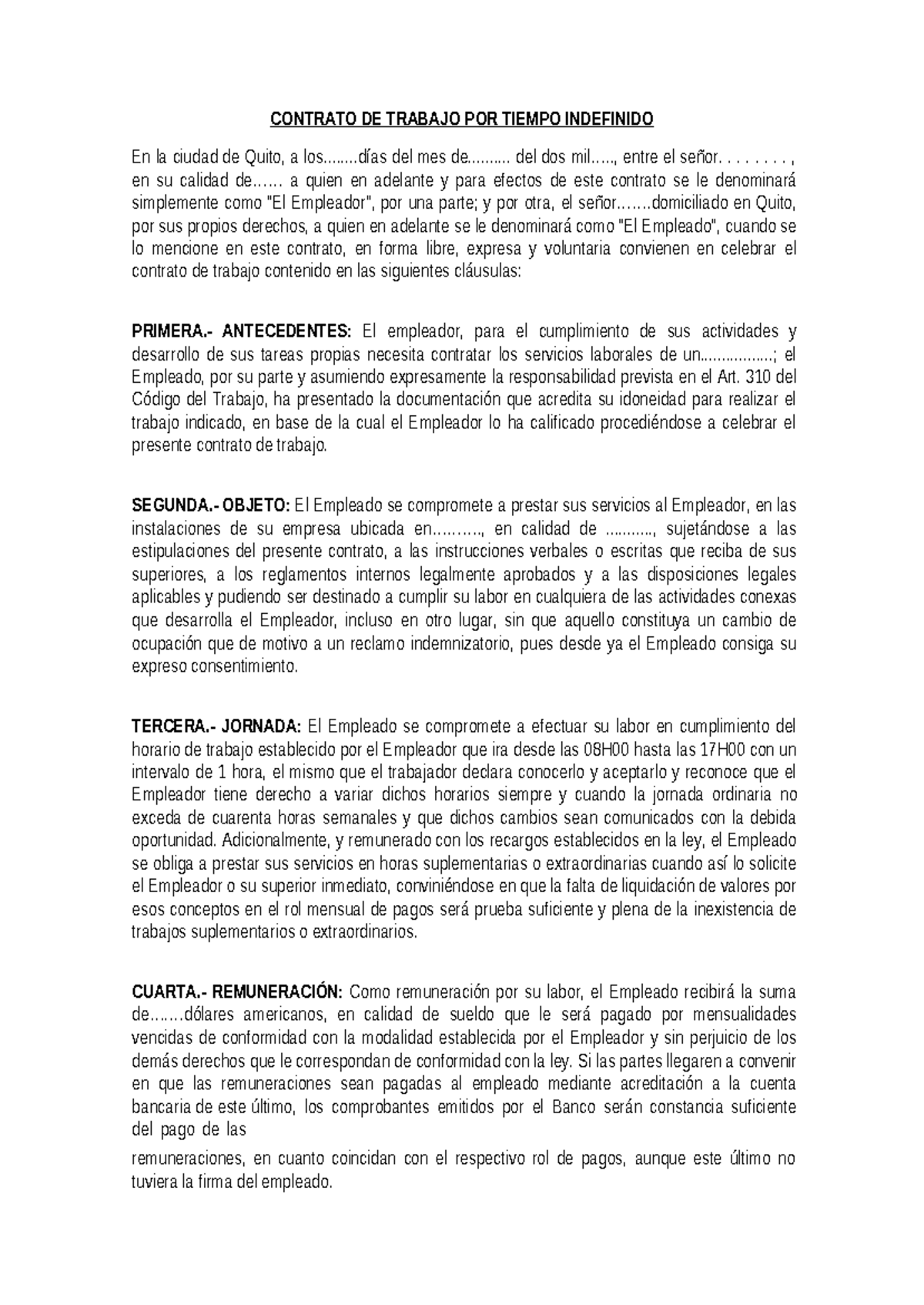 Modelos de Contratos de Trabajo en Ecuador - Código Laboral - Document Preview