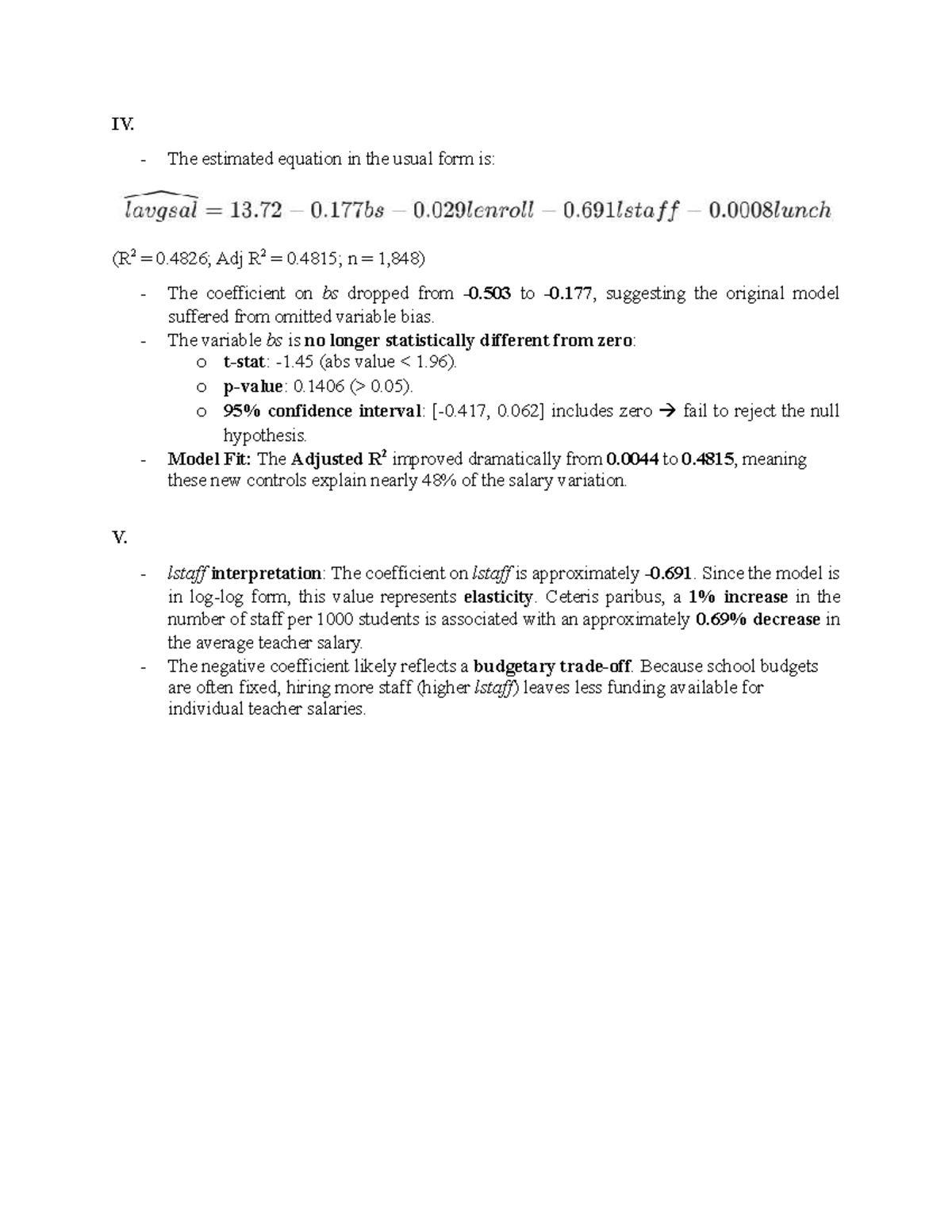 Short Case Study 2: Model Fit and Coefficient Analysis - Studocu