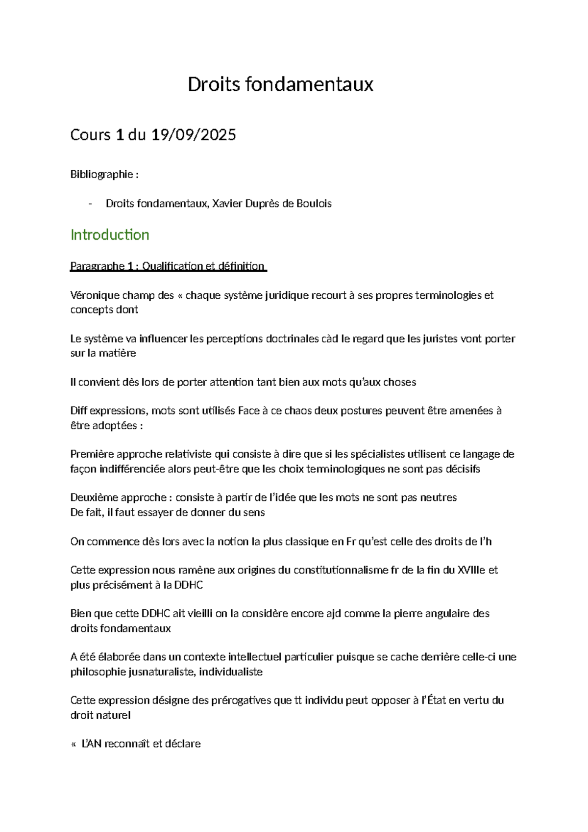 CM Droits Fondamentaux : Cours 1 - Introduction et Concepts Clés - Studocu