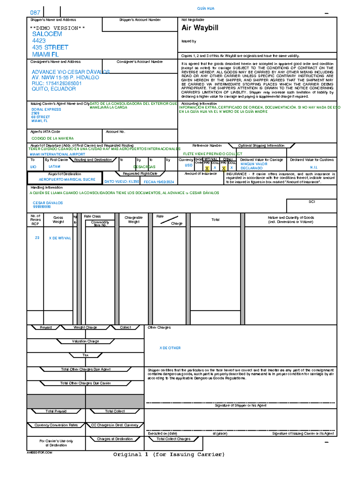 AWB 1 - Air Waybill Logistics and Carrier Liability Guidelines - Studocu