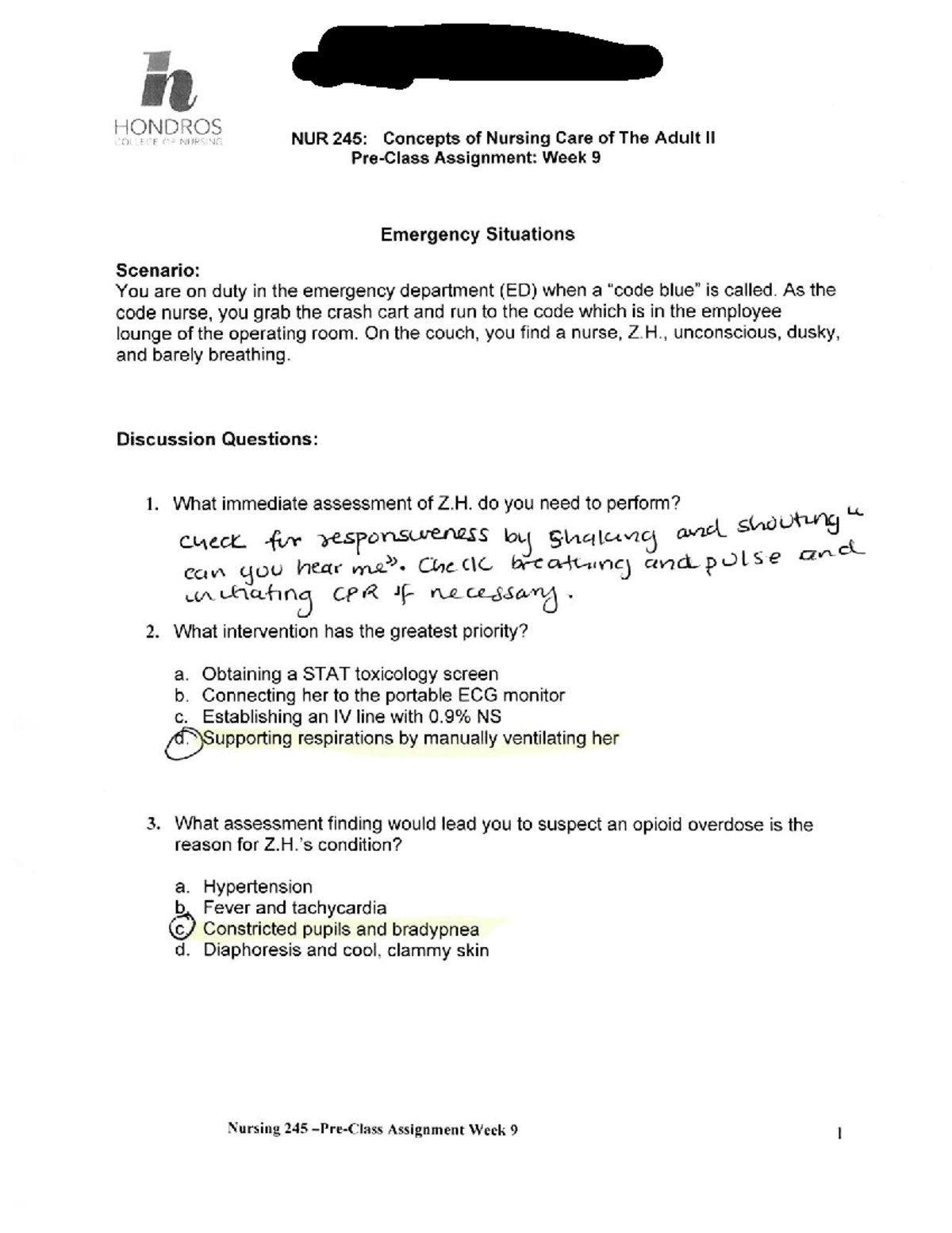 NUR 245 Week 9 Assignment: Emergency Situations in Nursing Care - Studocu