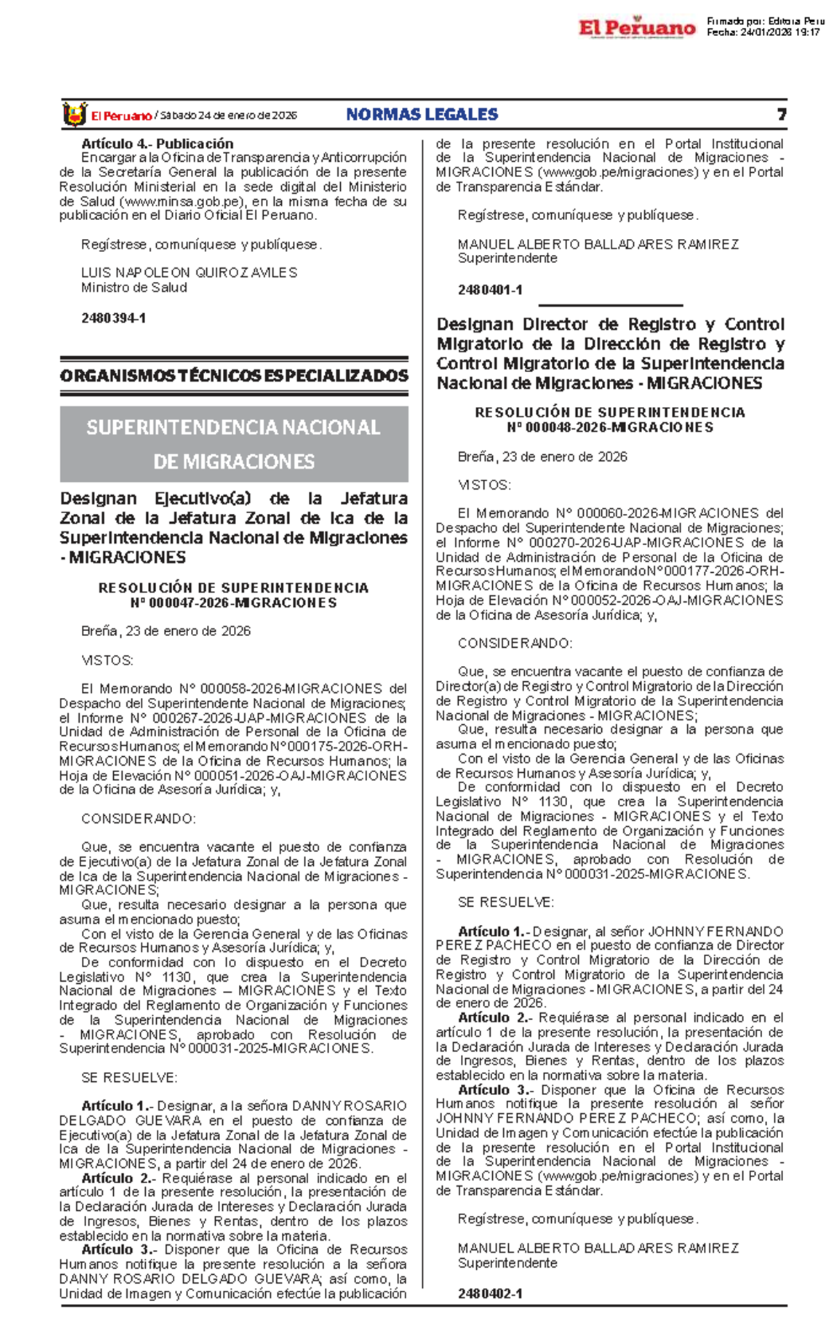 Resolución de Superintendencia Nº 2480402-1 sobre Designaciones en ...