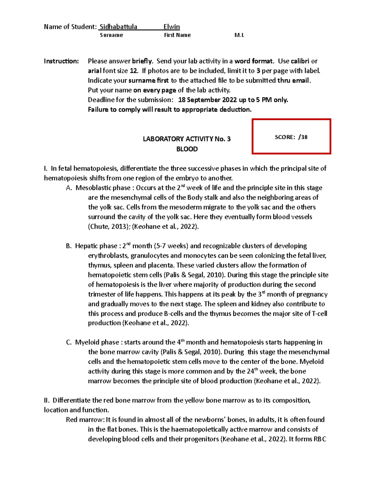 Blood Lab report (questions and answers) - Surname First Name M ...