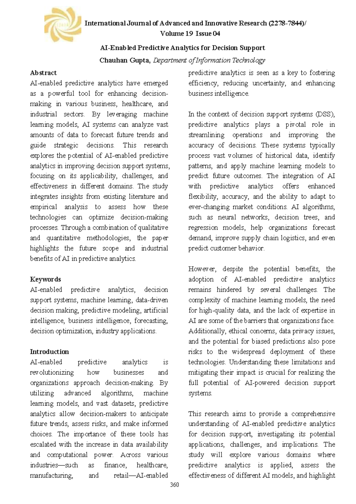 AI-Enabled Predictive Analytics for Decision Support Systems - Studocu