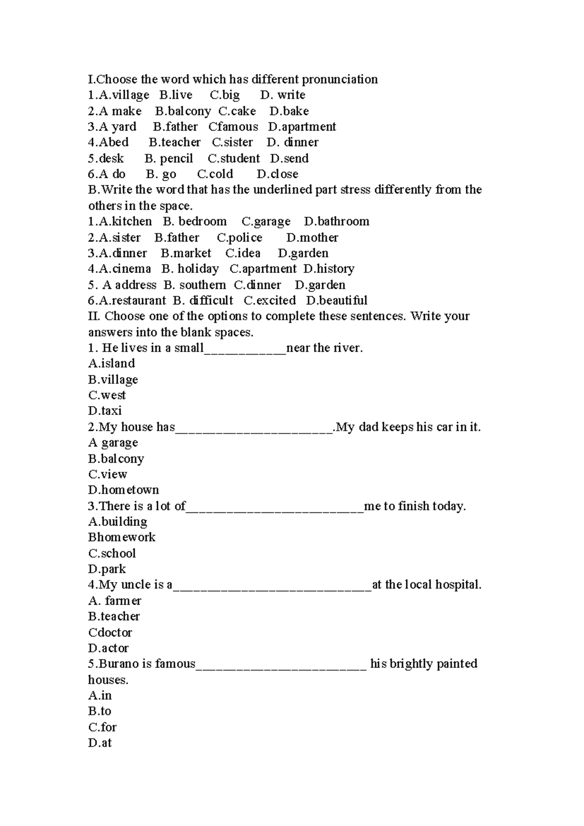 Test 1 - Pronunciation and Sentence Completion Exercises - Studocu