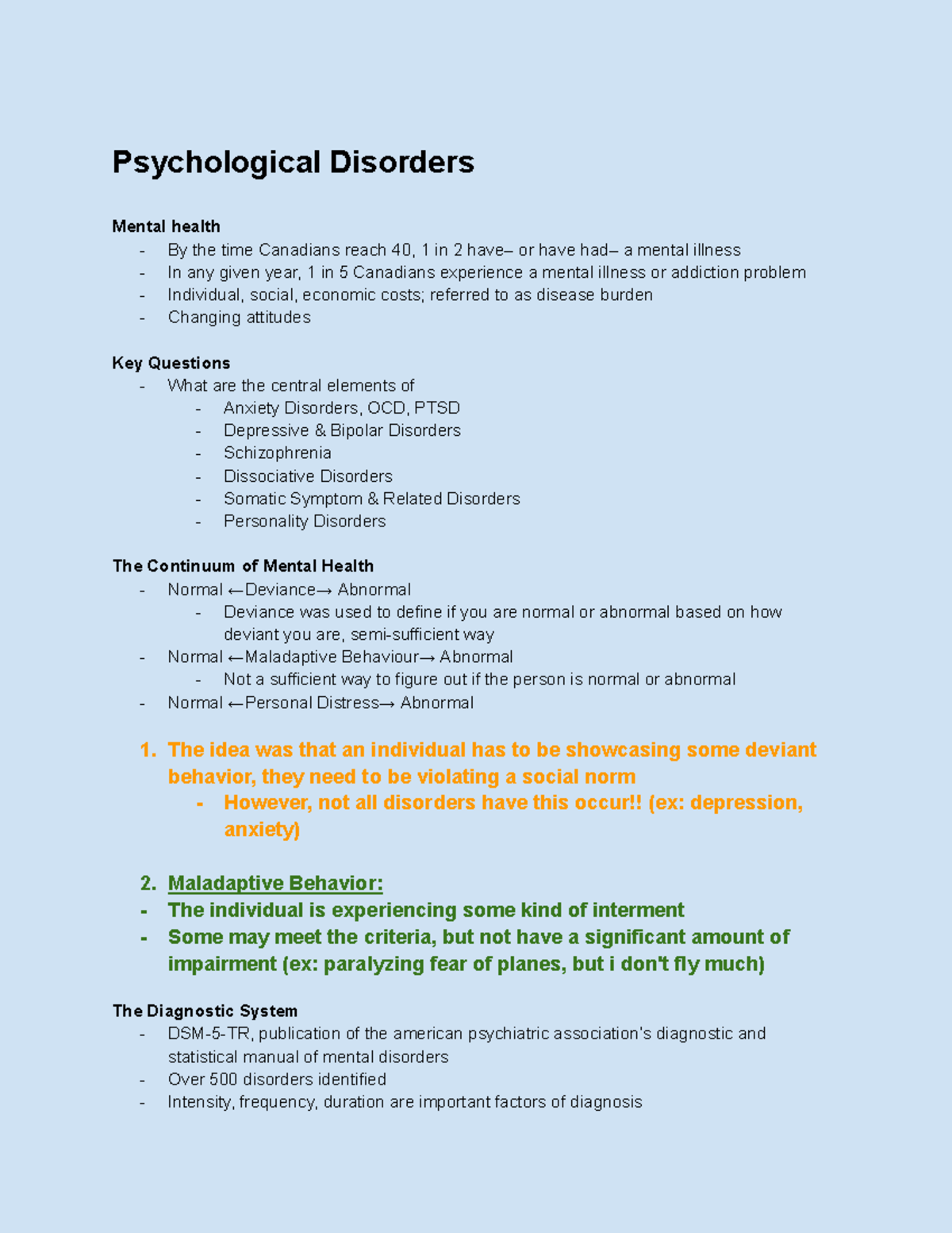 Psyc1002 Final Exam Notes: Understanding Psychological Disorders - Studocu